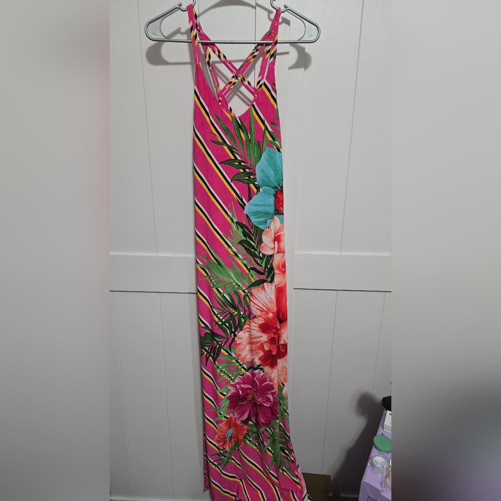 Fashion Nova Pink Tropical Floral Maxi Dress